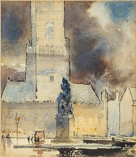 Wallace K. Harrison, Bruges Grand Place, Watercolor