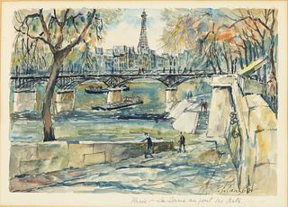 P. F. Lambier, Paris La Seine Au Pont des Arts, W/C