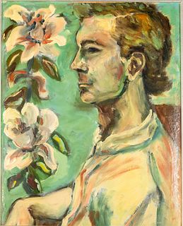Unsigned, Man with Flower, Oil on Canvas