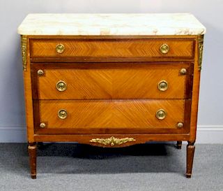 Louis XVI Style Satinwood and Marbletop Commode.