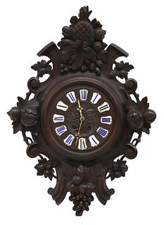 FRENCH CARVED OAK WALL-MOUNTED CLOCK
