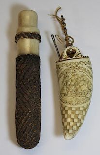 Grouping of Antique Scrimshaw Needle Cases.