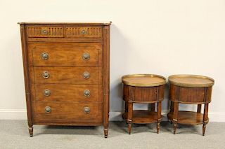 BAKER. Signed Tall Chest and Pair of Tambour