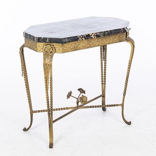 French Gilt-Metal Marble Top Side Table, c. 1920's