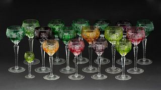 Set of Bohemian Colored Glass Wine Glasses, 17 pcs.