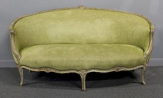 Louis XV Style Upholstered Demilune Settee.