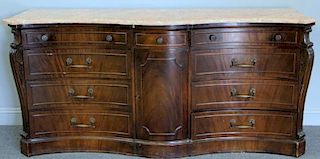 Mahogany Serpentine Front Marble Top Chest.