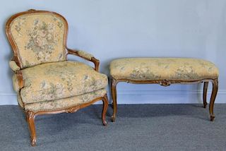 Louis XV Style Upholstered Bench and Down Filled