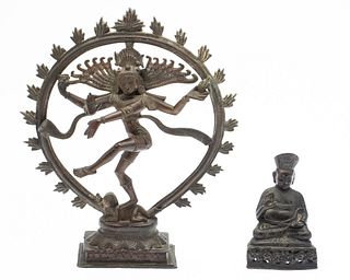 South Indian Bronze Folk Figure of Shiva & Another