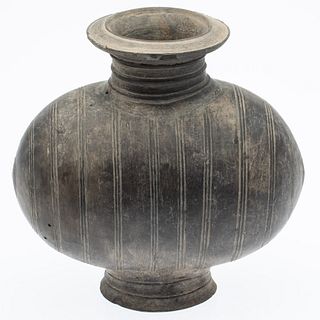 Ancient Chinese Gray Pottery Cocoon Jar