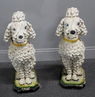 Pair of Decorative Cement Poodle Dog Ornaments.