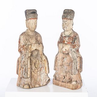 2 Chinese Carved and Painted Wood Figures, 18/19th C