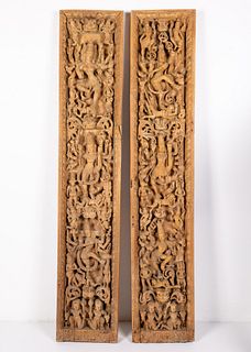 Pair of Indian Carved Temple Panels