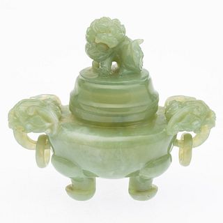 Chinese Carved Jade Koro, Qing Dynasty, 19th C