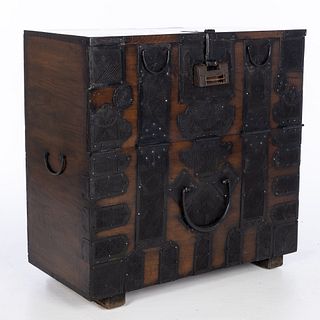 Korean Carved Wood & Cast Iron Blanket Chest, 19th C