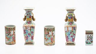 5 Chinese Famille Rose Vases