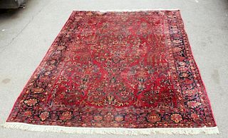 Finely Woven Antique Roomsize Sarouk Carpet.