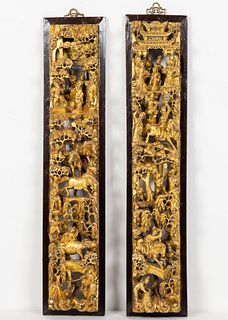 Pair of Chinese Carved Giltwood Temple Panels