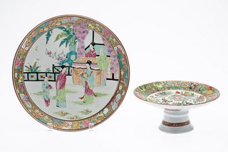 Chinese Famille Rose Circular Charger and Footed Platter