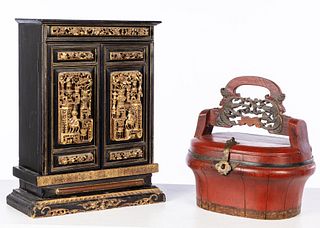 Chinese Lacquer Small Shrine & Indian Wedding Basket