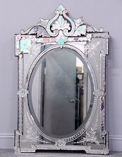 Antique Etched Glass Venetian Mirror.