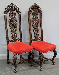 Pair of Fine and Highly Carved High Back Chairs.