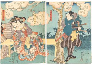 Utagawa Kunisada, Woodblock Diptych of Kabuki Actors