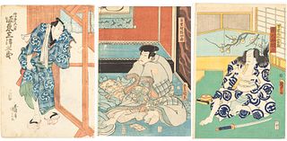 3 Woodblock Prints Including Utagawa Kunisada I & II