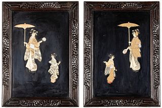 Two Bone and Mother of Pearl Asian Wall Panels