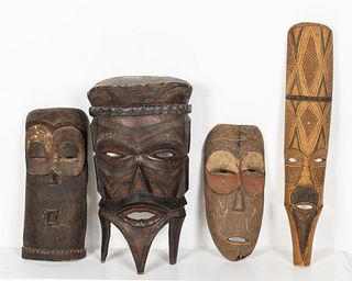 4 Carved Wood African Masks