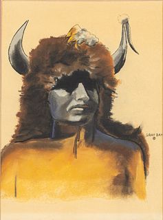 Michael F. Gray Day, Man with Buffalo Hat, W/C