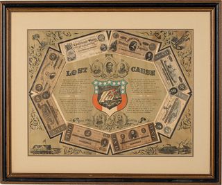 1872 Framed Confederate Money Titled 'Lost Cause'