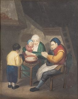 After von Ostade, The Blessing, Hand-Colored Print