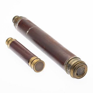 Two Brass and Wood Telescopes
