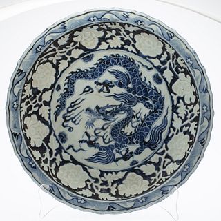 Chinese Blue and White Dragon Charger