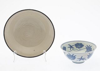 Chinese Blue and White Bowl & Dingware Plate
