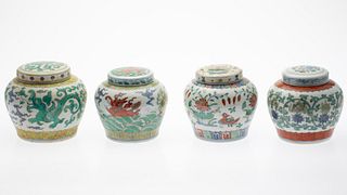 Four Chinese Doucai Covered Jars