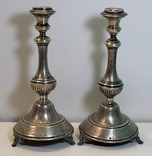 SILVER. Pair of Austrian Footed Candlesticks.