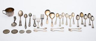 Silver and Silverplate Baby Utensils and Misc. Coins