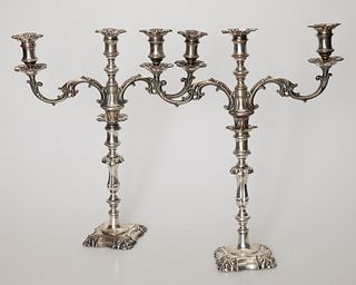 Pair of English Silver Candelabra, 19th C