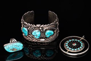 Native American Sterling Bracelet, Ring & Pendant
