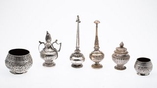 Group of 6 Middle Eastern Silvered-Metal