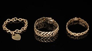 2 14K Gold Link Bracelets & Bracelet w Heart Pendant