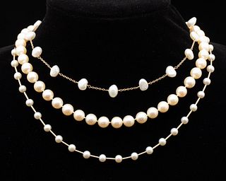 3 Pearl and 14K Gold Necklaces