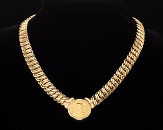 French 18K Gold Necklace w Art Nouveau Style Pendant