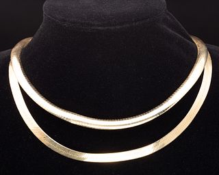 Two 14K Gold Flat Choker Necklaces