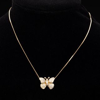 14K Gold and Diamond Butterfly Necklace