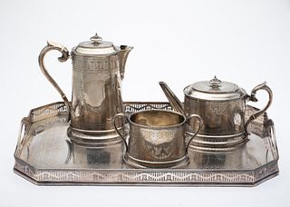 Sterling 3 Part Coffee Set & Silverplate Tray