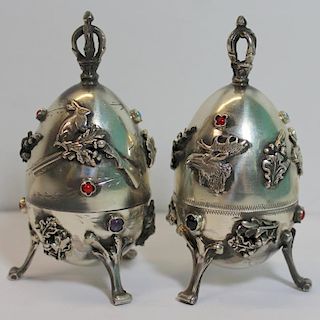 SILVER. Near Pair of Russian Silver Footed Hunt