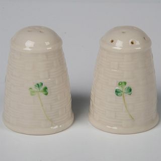 Pair of Belleek Pottery Porcelain Shakers, Shamrock